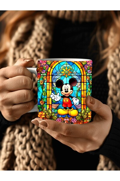 Evion Mickey Mouse Baskılı 3D Tasarım Porselen Kupa Mug - Hediyelik Kupa Bardak - Baskılı Kupa