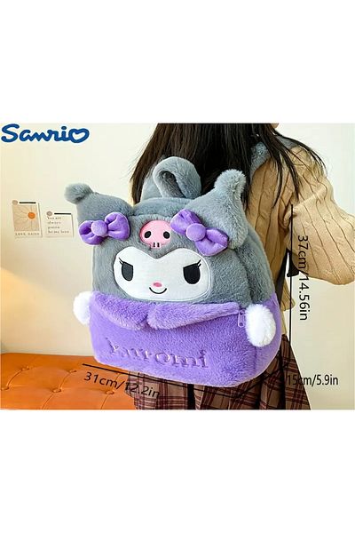 SYNOPE Geantă de școală de pluș Sanrio Kuromi - Gri pentru fete și adolescenți