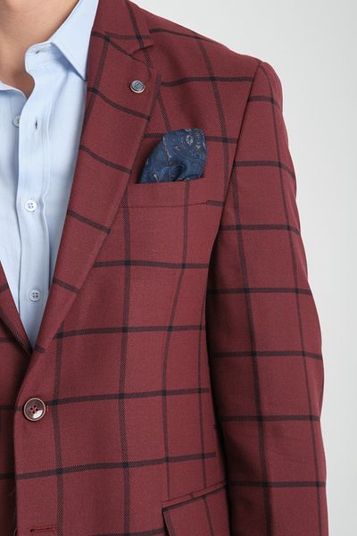 Frappoli Ανδρικό μπουφάν Tadufe Claret Red - Navy Blue καρό Slim Fit Mono Collar Sports Blazer