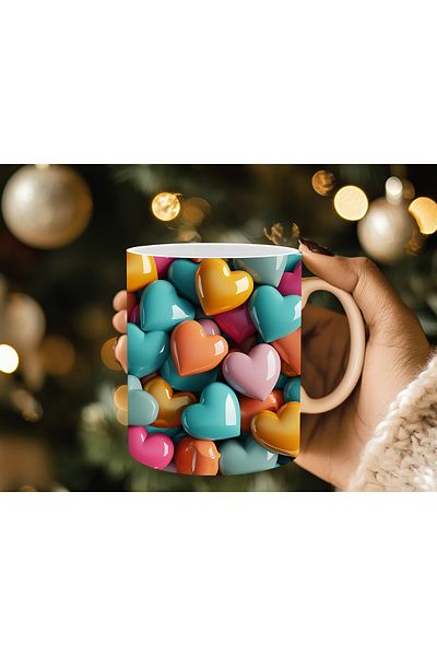 Evion 3D Design Porcelain Mug with Heart - Gift Mug - Printed Mug