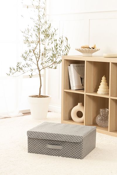 REKHOME Houndstooth Patterned Gray Lid In-Cabinet Laundry Toy Organizer Folding Storage Box Storage