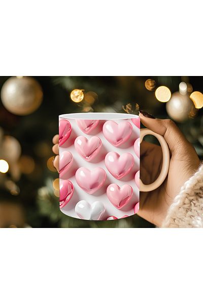Evion 3D Design Porcelain Mug with Heart - Gift Mug - Printed Mug
