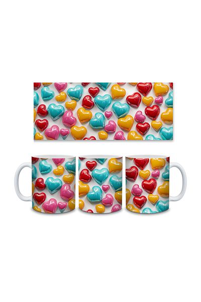 Evion 3D Design Porcelain Mug with Heart - Gift Mug - Printed Mug