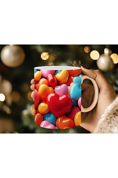 Evion 3D Design Porcelain Mug with Heart - Gift Mug - Printed Mug