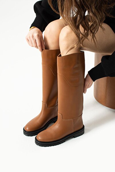 FOLLİNİ Kadın Hakiki Deri Çizme Taba