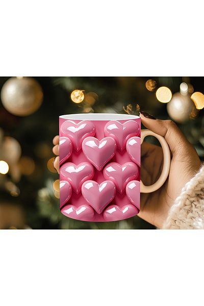 Evion 3D Design Porcelain Mug with Heart - Gift Mug - Printed Mug