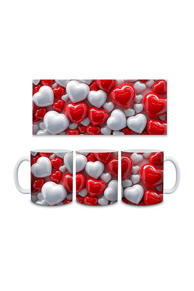 Evion 3D Design Porcelain Mug with Heart - Gift Mug - Printed Mug