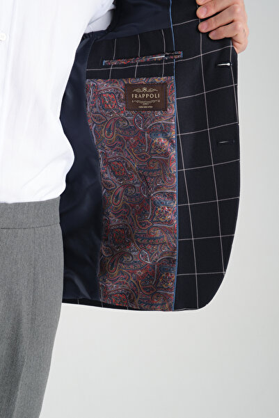 Frappoli Girado Чоловічий темно-синій картатий блейзер зі струнким кроєм та монокоміром