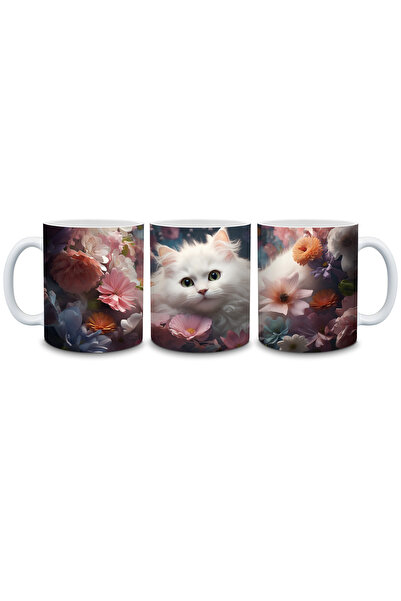 Evion Cute Cat Wall 3D Design Porcelain Mug - Gift Mug - Printed Mug
