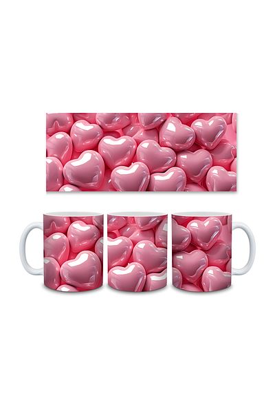 Evion 3D Design Porcelain Mug with Heart - Gift Mug - Printed Mug