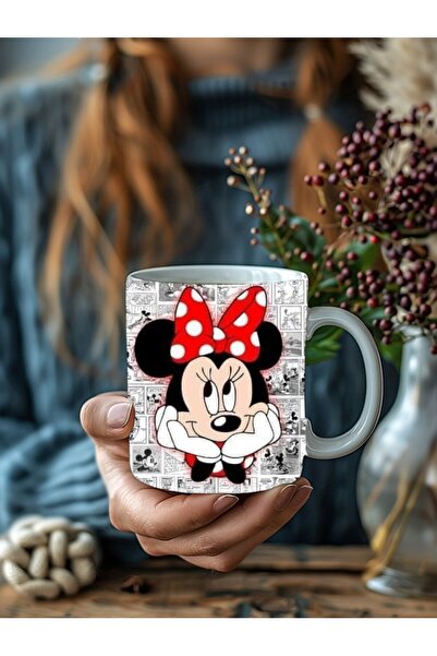 Evion Mickey Mouse Baskılı 3D Tasarım Porselen Kupa Mug - Hediyelik Kupa Bardak - Baskılı Kupa