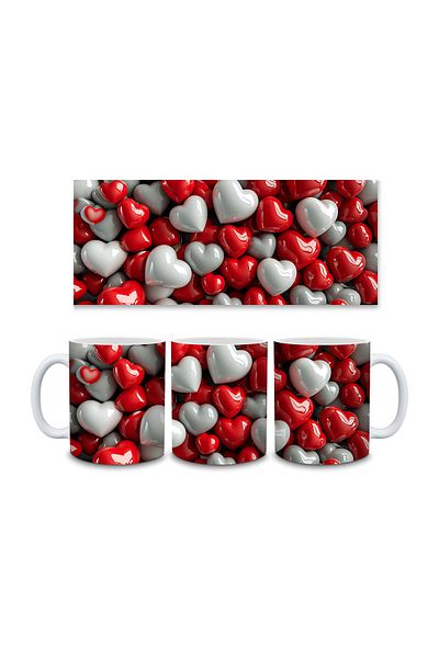 Evion 3D Design Porcelain Mug with Heart - Gift Mug - Printed Mug