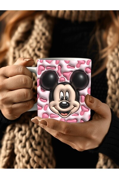 Evion Mickey Mouse Baskılı 3D Tasarım Porselen Kupa Mug - Hediyelik Kupa Bardak - Baskılı Kupa