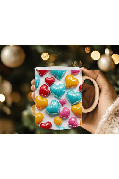 Evion 3D Design Porcelain Mug with Heart - Gift Mug - Printed Mug