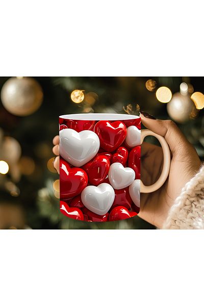 Evion 3D Design Porcelain Mug with Heart - Gift Mug - Printed Mug