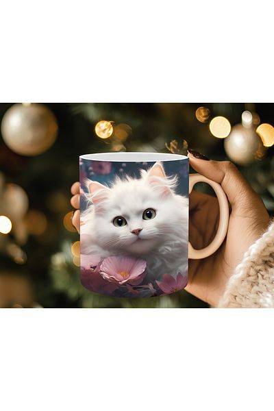 Evion Cute Cat Wall 3D Design Porcelain Mug - Gift Mug - Printed Mug
