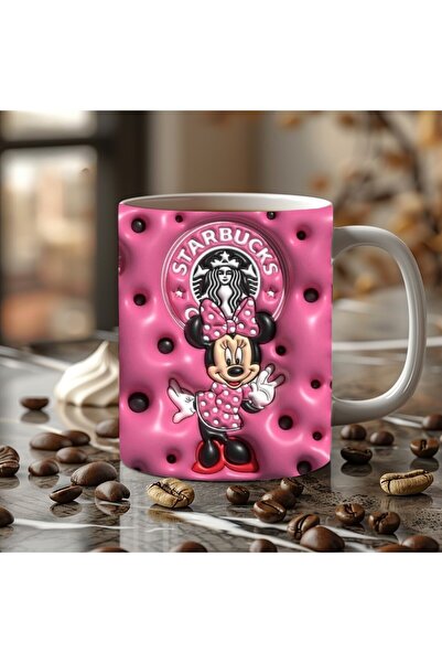 Evion Mickey Mouse Baskılı 3D Tasarım Porselen Kupa Mug - Hediyelik Kupa Bardak - Baskılı Kupa