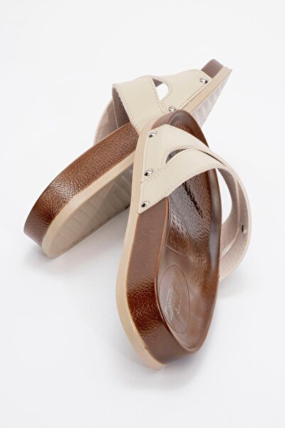 Ccway Beige Women's Slippers - Cross Strap