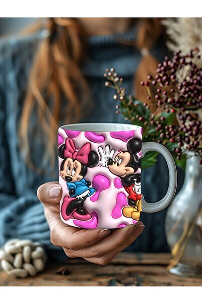 Evion Mickey Mouse Baskılı 3D Tasarım Porselen Kupa Mug - Hediyelik Kupa Bardak - Baskılı Kupa