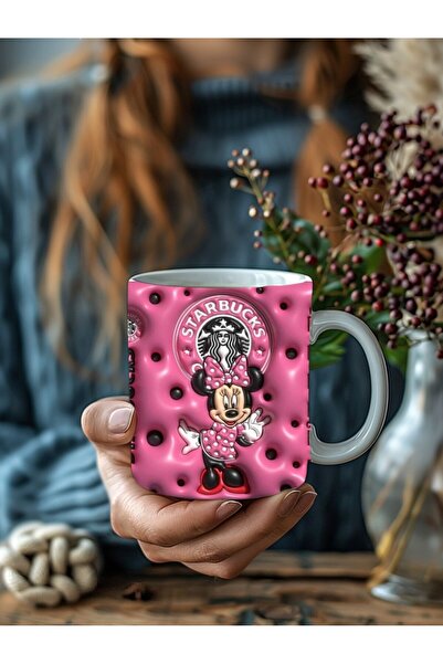 Evion Mickey Mouse Baskılı 3D Tasarım Porselen Kupa Mug - Hediyelik Kupa Bardak - Baskılı Kupa