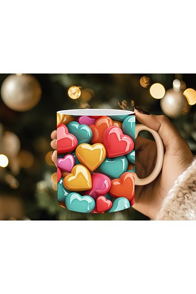 Evion 3D Design Porcelain Mug with Heart - Gift Mug - Printed Mug