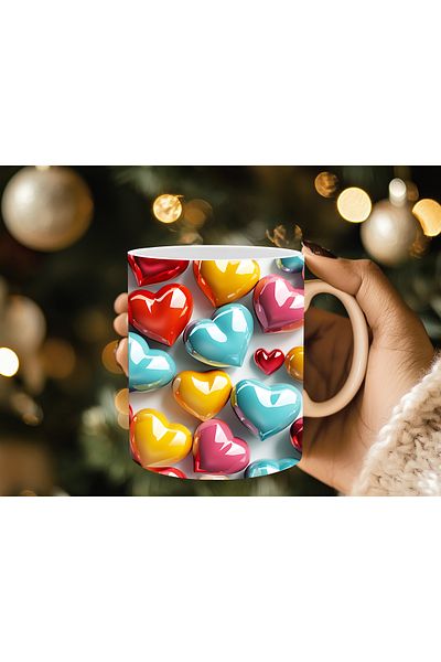 Evion 3D Design Porcelain Mug with Heart - Gift Mug - Printed Mug