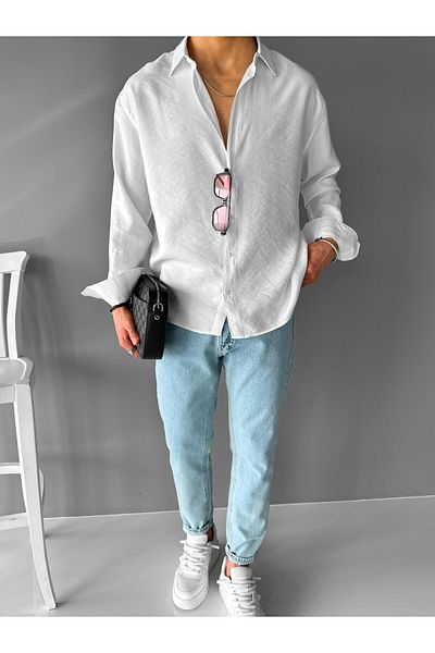 ablukaonline Λευκό Ανδρικό Oversize Slim Άνετο Πουκάμισο
