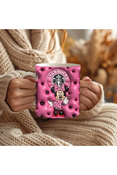 Evion Mickey Mouse Baskılı 3D Tasarım Porselen Kupa Mug - Hediyelik Kupa Bardak - Baskılı Kupa