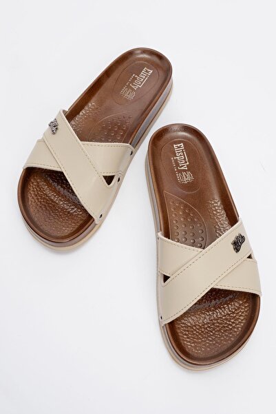 Ccway Beige Women's Slippers - Cross Strap