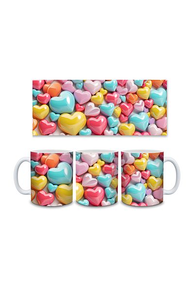 Evion 3D Design Porcelain Mug with Heart - Gift Mug - Printed Mug