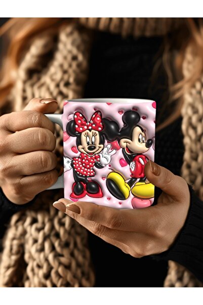 Evion Mickey Mouse Baskılı 3D Tasarım Porselen Kupa Mug - Hediyelik Kupa Bardak - Baskılı Kupa
