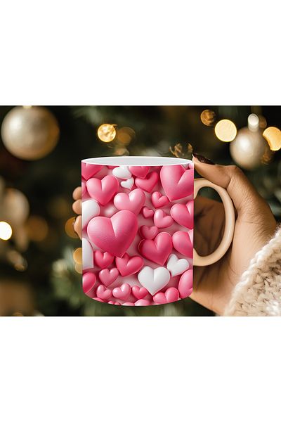 Evion 3D Design Porcelain Mug with Heart - Gift Mug - Printed Mug