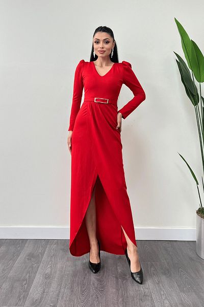 giyimmasalı Imported Crepe Fabric Pleat Detailed Dress - Red