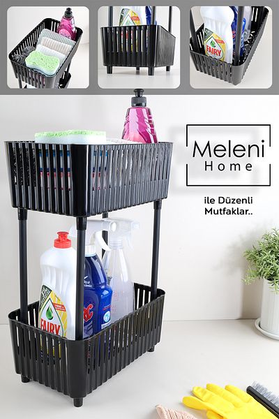 Meleni Home Органайзер на 2 нива - рафт за кухня и баня, органайзер за плот и гардероб, поставка за препарат Черен