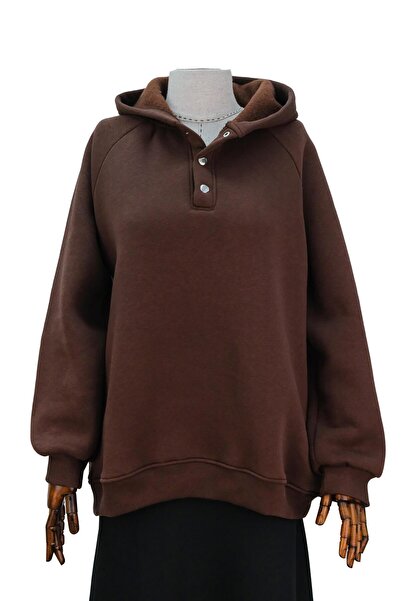 LOCCO Καφέ γυναικείο φούτερ με κουκούλα