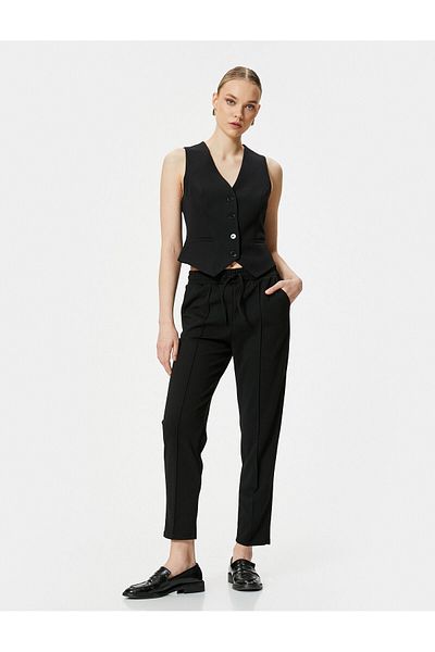 Koton Ribbed Jogger Trousers with Lace-Up Waist Pockets