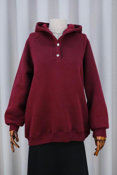 LOCCO Γυναικείο Φούτερ Βουργουνδίας με κουκούλα