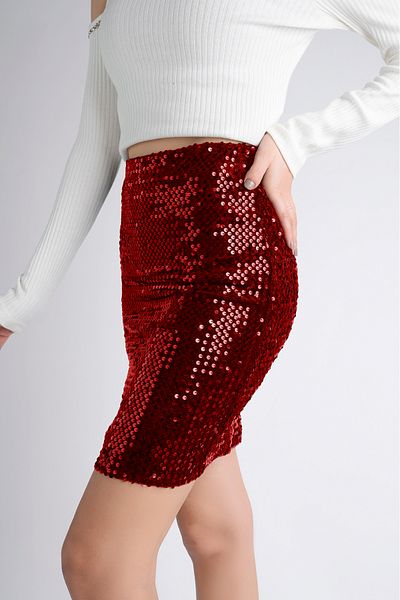 Moda Lalin 47 cm 170 Sequined Mini Skirt Red