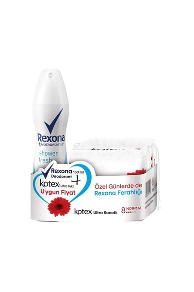 Rexona Shower Fresh Kadın Sprey Deodorant 150 ml Kotex Ultra Kanatlı Ped Norm...