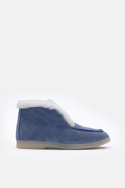 NILUFARR Pantofi de damă Damimi Denim Blue Suede Shearling
