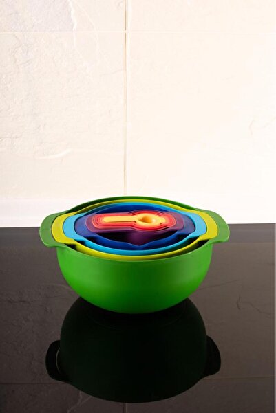 Flora Easy Mix 9 Parça Karıştırma Kabı Seti - Ölçü Kaşığı ve Süzgeçli Renkli Set