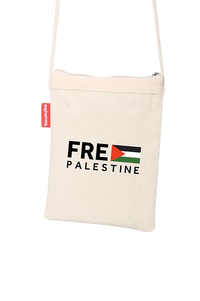 Zaytoon "Free PALESTINE" Printed Traditional Palestine Strap Canvas Bag - Cloth Zippered, 18*