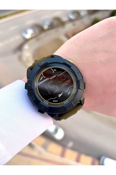 Reebok Silicone Cord 50 Mt Water Resistant Digital Serial Large Case Sports Men's Wristwatch Rv.Pbıg-Bg01