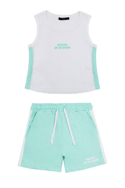 Chandraswear College Patterned Girl's Turquoise Shorts and T-Shirt Set