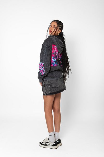Bak Moda Jinx Arcane Printed Oversize Unisex Washable Black Hoodie