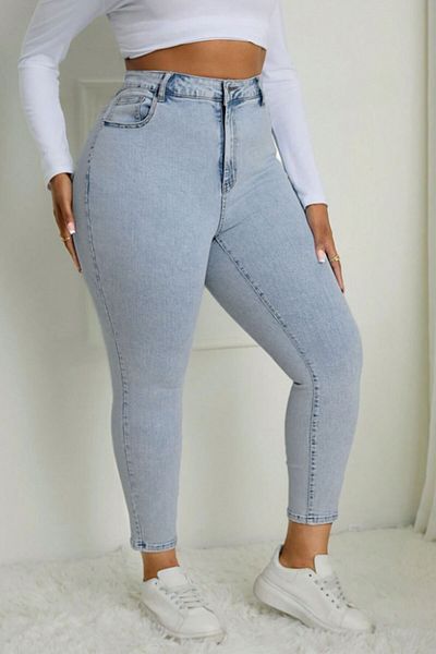 CEDY DENIM Pantaloni skinny pentru femei cu blugi C597 Îmbrăcăminte moale Full Lucky de mărime mare