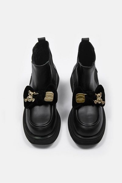 NILUFARR Γυναικείες μπότες Teddy Black από γνήσιο δέρμα