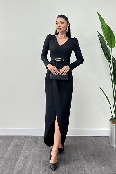 giyimmasalı Φόρεμα με λεπτομέρεια από ύφασμα κρεπ εισαγωγής - Μαύρο