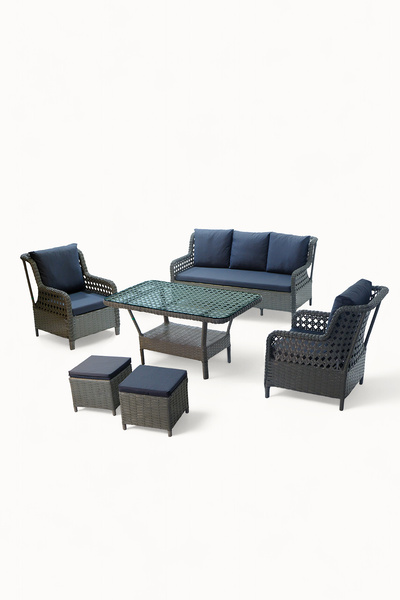 Çavdar Group Hera Raddan 3+1+1 Puflu Oturma Grubu Balkon Teras Bahçe Mobilyas...