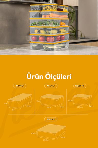 Vienev 13Pcs Refrigerator Freezer Organizer and Storage Container Orange6X(350ml) 2X(1.65Lt) 3X(3.5Lt) 2X(1.75Lt)